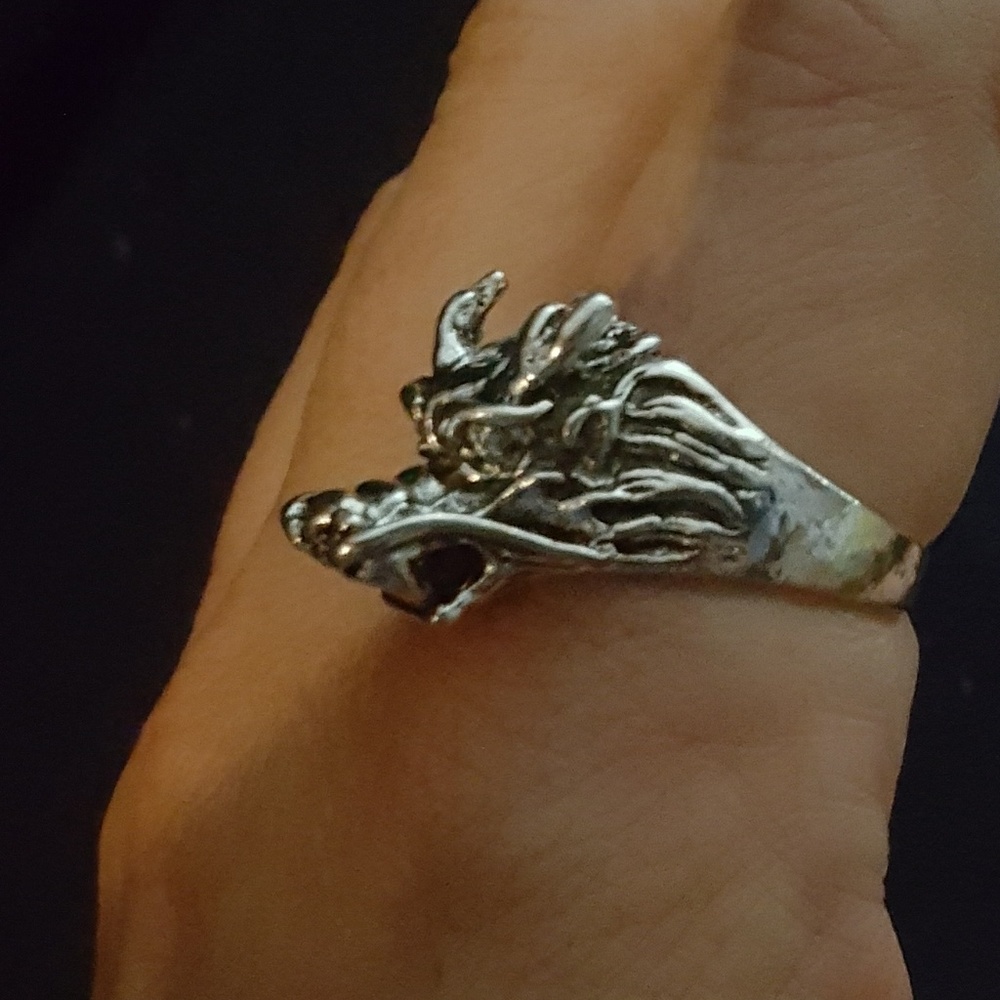 Roaring Wolf DragonFace TibetanSilver HandmadeRing